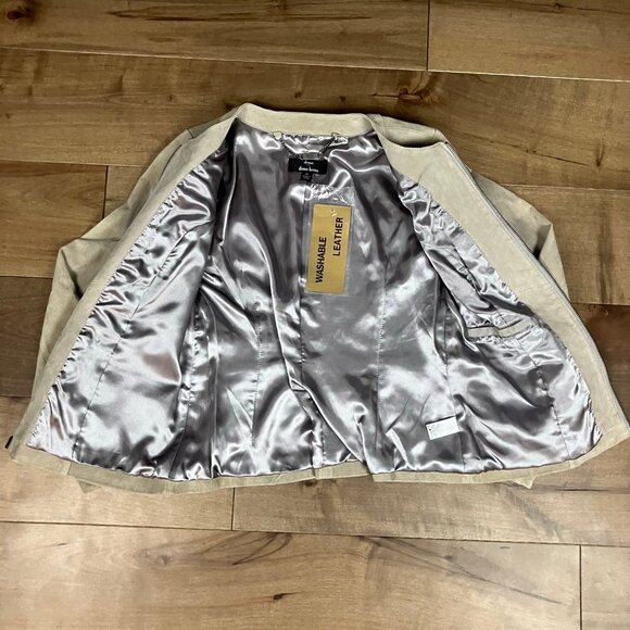 Dennis by Dennis Basso Women’s Size XS Beige Taupe Leather Jacket Full Zip NWT! - Picture 3 of 12